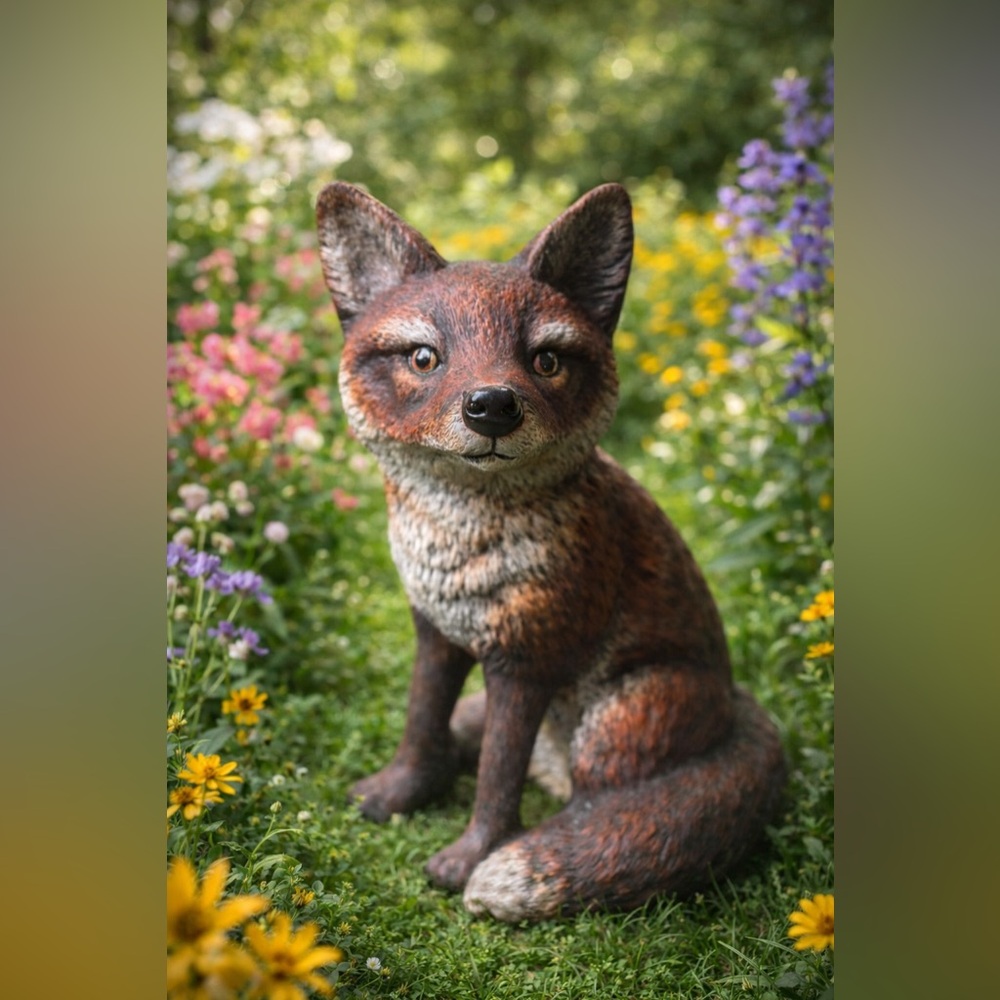 VINTAGE Realistic LARGE Brown Orange Ceramic Fox Statue Garden and Home Decor 🦊